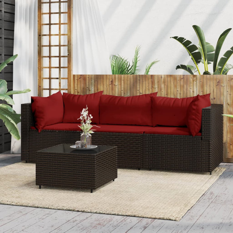 4-delige Loungeset met kussens poly rattan bruin MeubelReus
