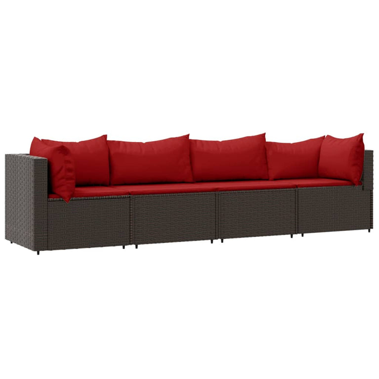 4-delige Loungeset met kussens poly rattan bruin MeubelReus