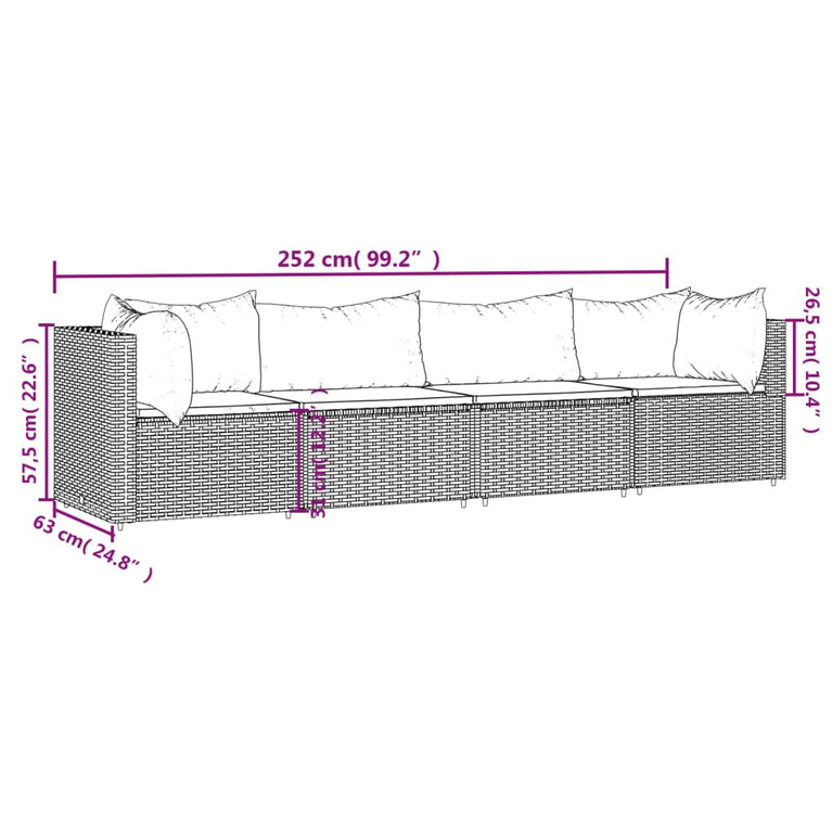 4-delige Loungeset met kussens poly rattan bruin MeubelReus