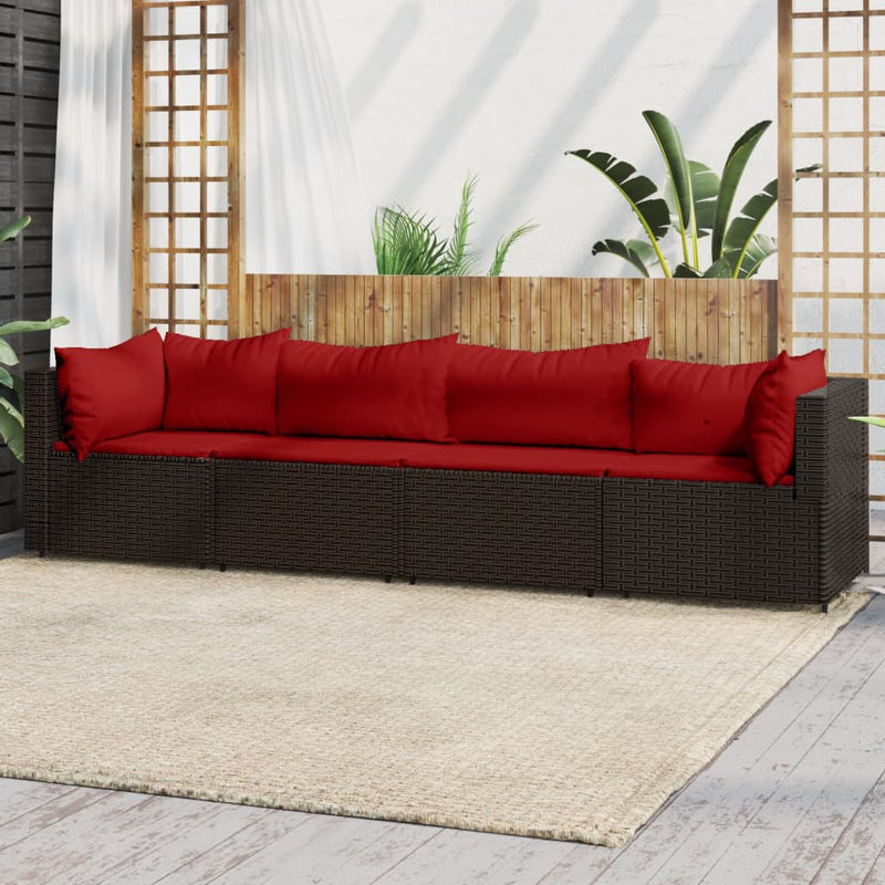 4-delige Loungeset met kussens poly rattan bruin MeubelReus
