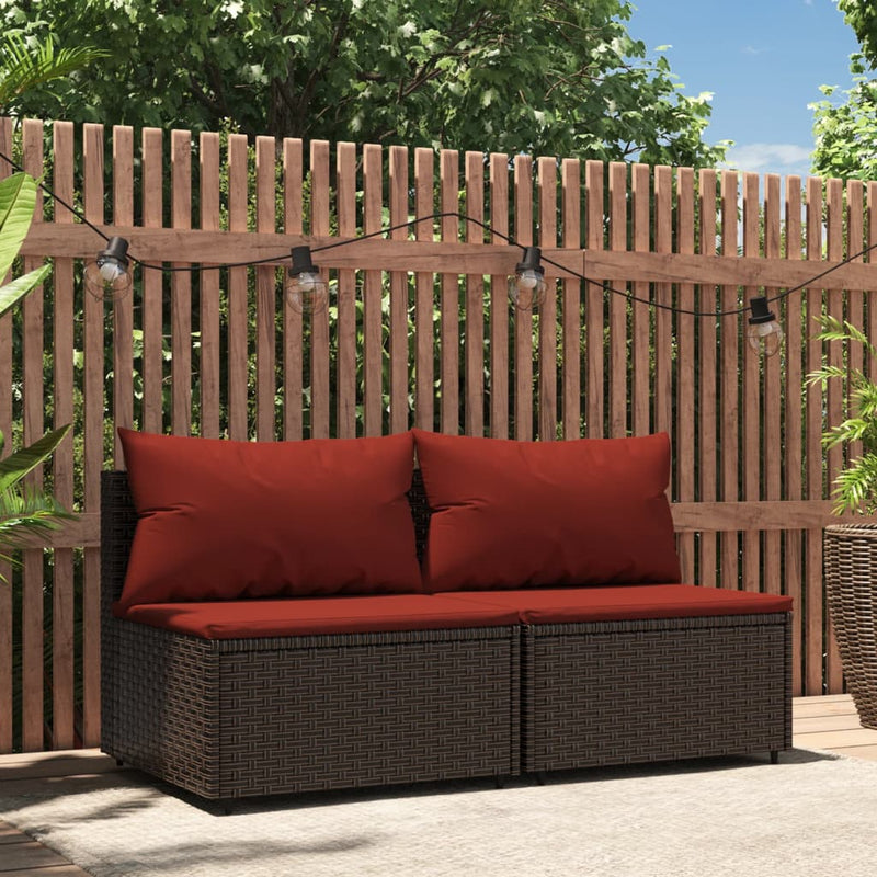 Tuinmiddenbanken met kussens 2 st poly rattan bruin MeubelReus