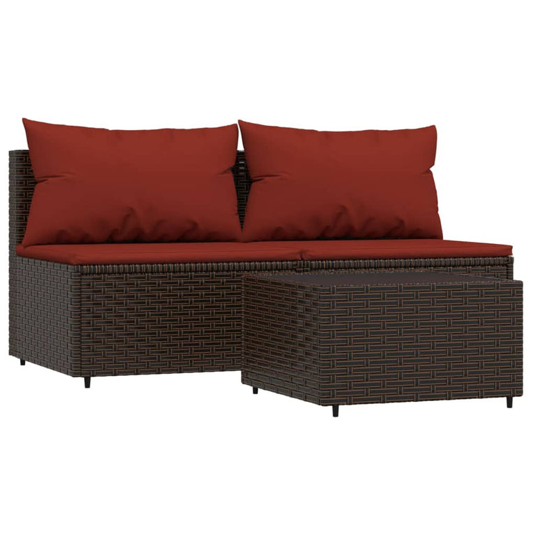 3-delige Loungeset met kussens poly rattan bruin MeubelReus