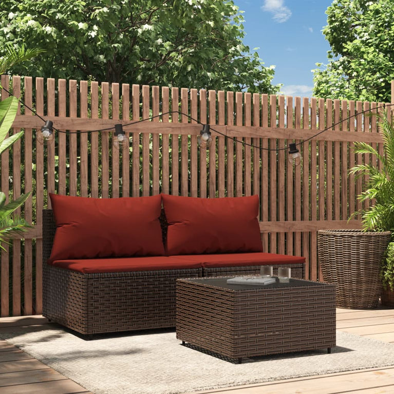 3-delige Loungeset met kussens poly rattan bruin MeubelReus
