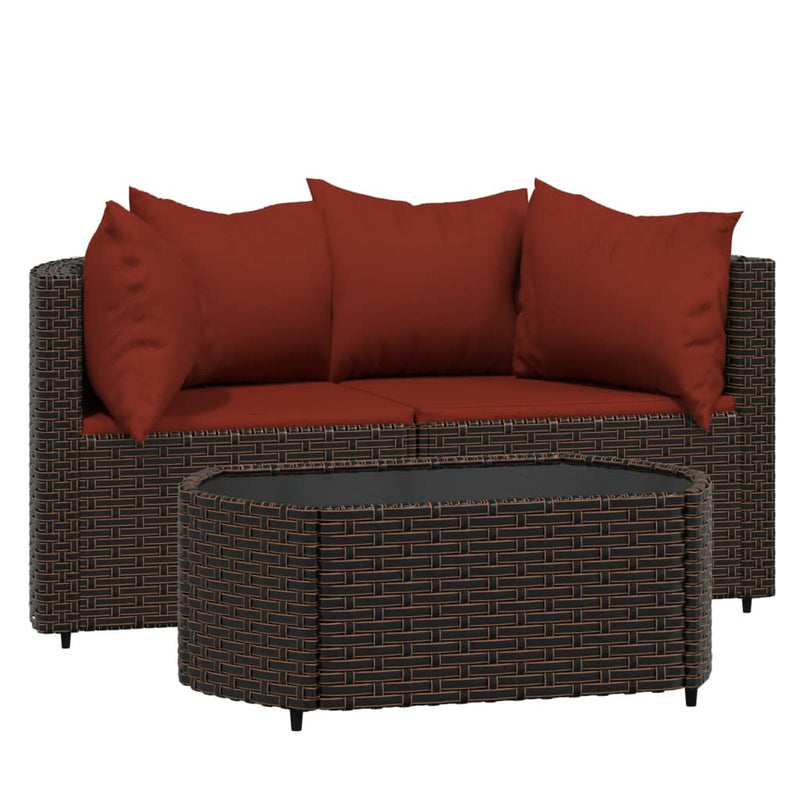 3-delige Loungeset met kussens poly rattan bruin MeubelReus