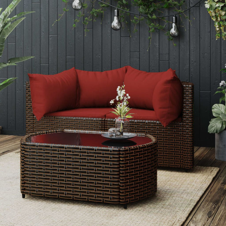 3-delige Loungeset met kussens poly rattan bruin MeubelReus