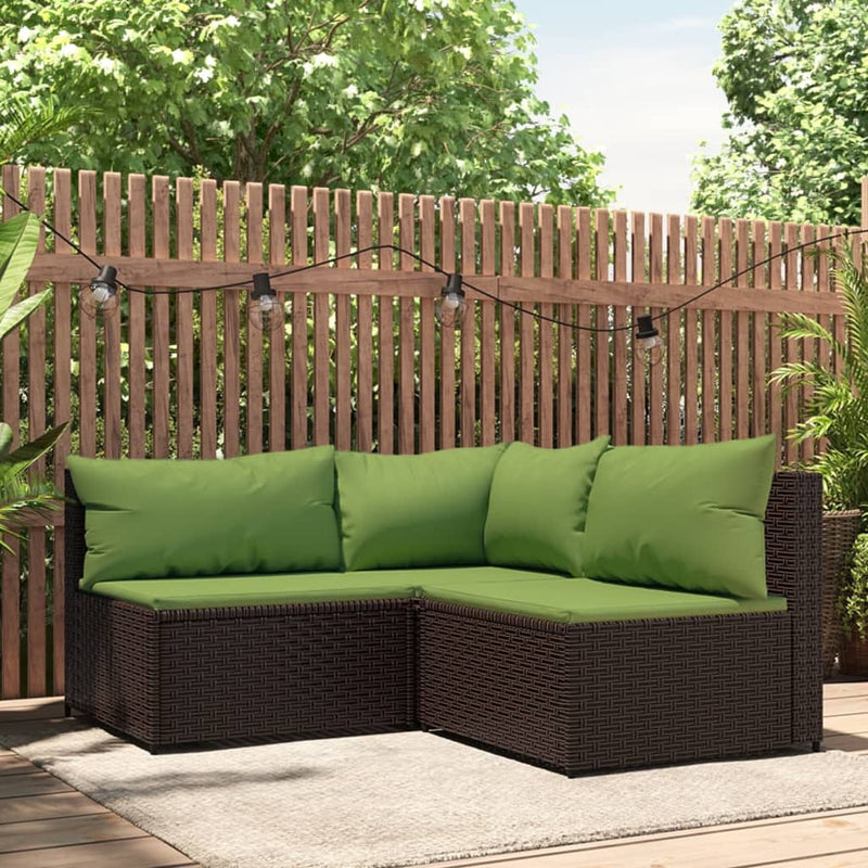 3-delige Loungeset met kussens poly rattan bruin MeubelReus