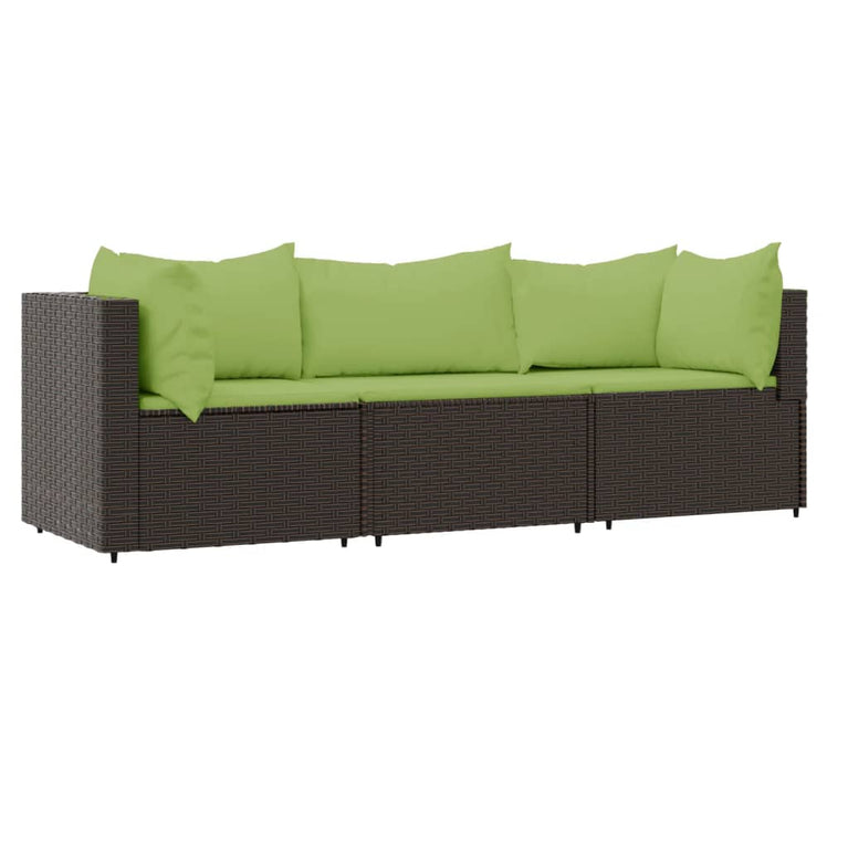 3-delige Loungeset met kussens poly rattan bruin MeubelReus