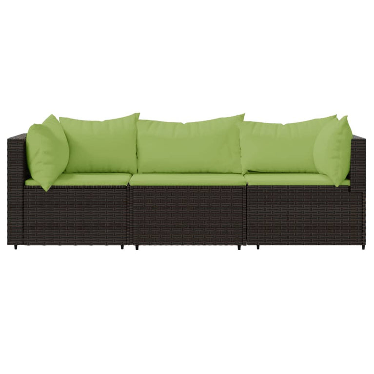 3-delige Loungeset met kussens poly rattan bruin MeubelReus