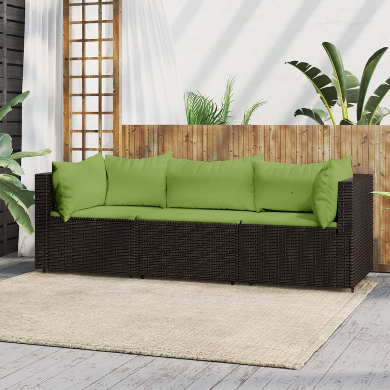3-delige Loungeset met kussens poly rattan bruin MeubelReus