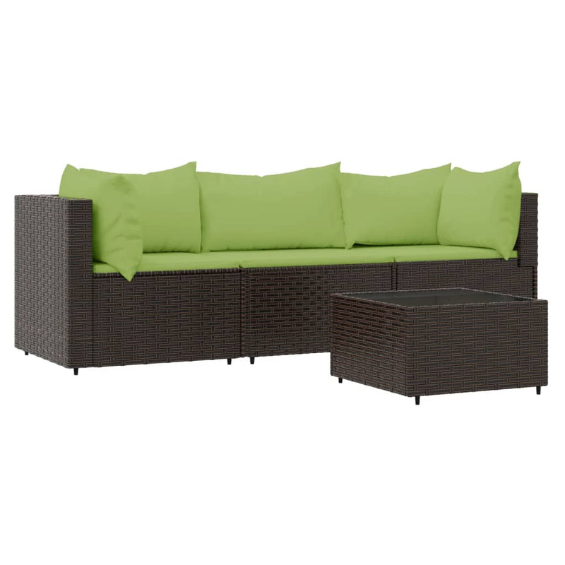 4-delige Loungeset met kussens poly rattan bruin MeubelReus