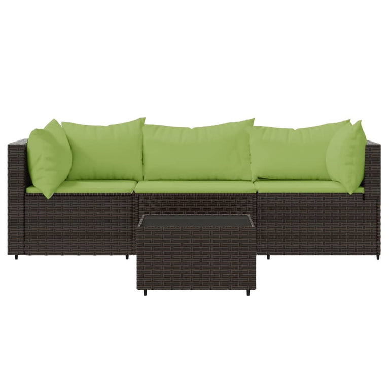 4-delige Loungeset met kussens poly rattan bruin MeubelReus