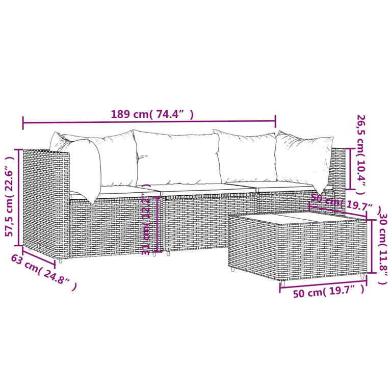 4-delige Loungeset met kussens poly rattan bruin MeubelReus
