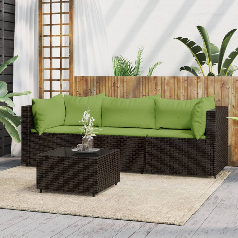 4-delige Loungeset met kussens poly rattan bruin MeubelReus