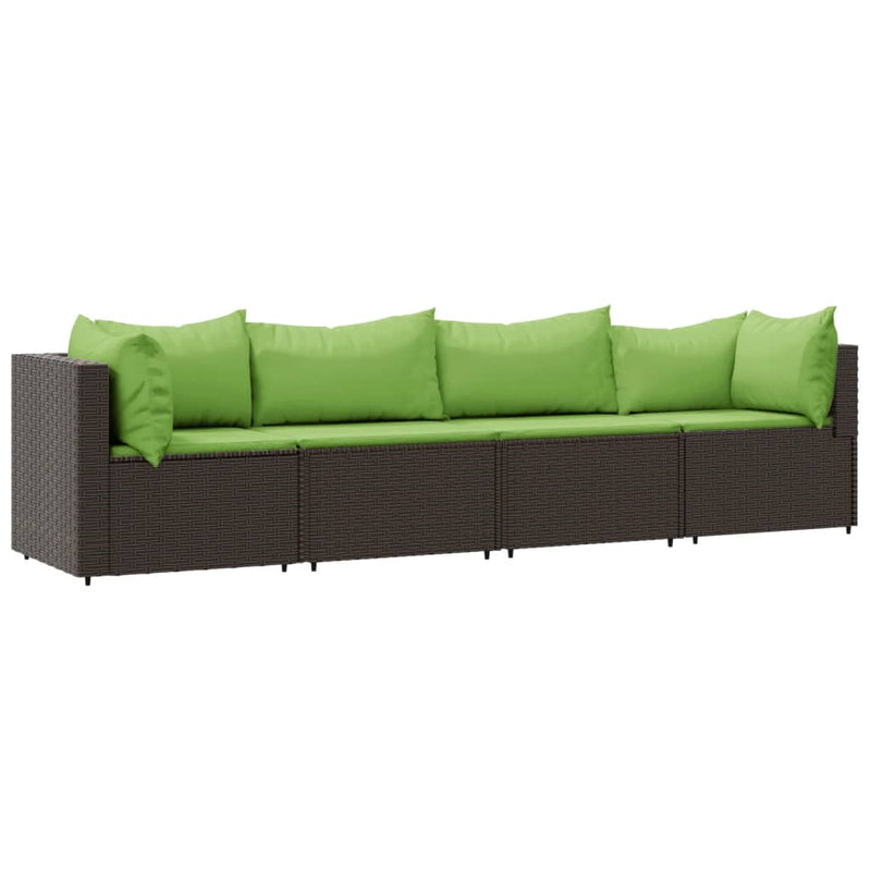 4-delige Loungeset met kussens poly rattan bruin MeubelReus