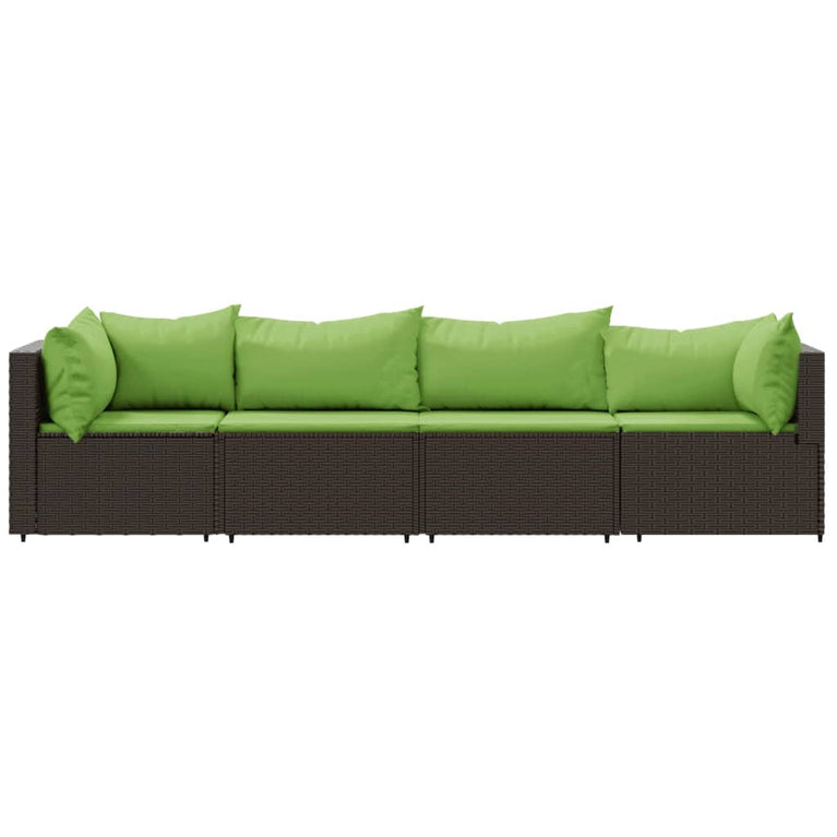 4-delige Loungeset met kussens poly rattan bruin MeubelReus