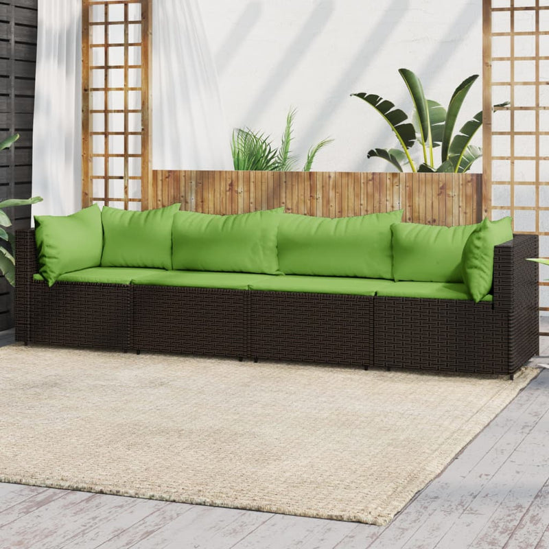 4-delige Loungeset met kussens poly rattan bruin MeubelReus
