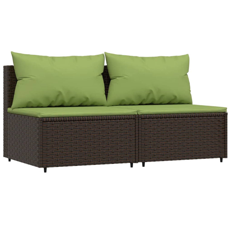 Tuinmiddenbanken met kussens 2 st poly rattan bruin MeubelReus