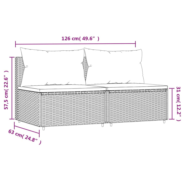 Tuinmiddenbanken met kussens 2 st poly rattan bruin MeubelReus