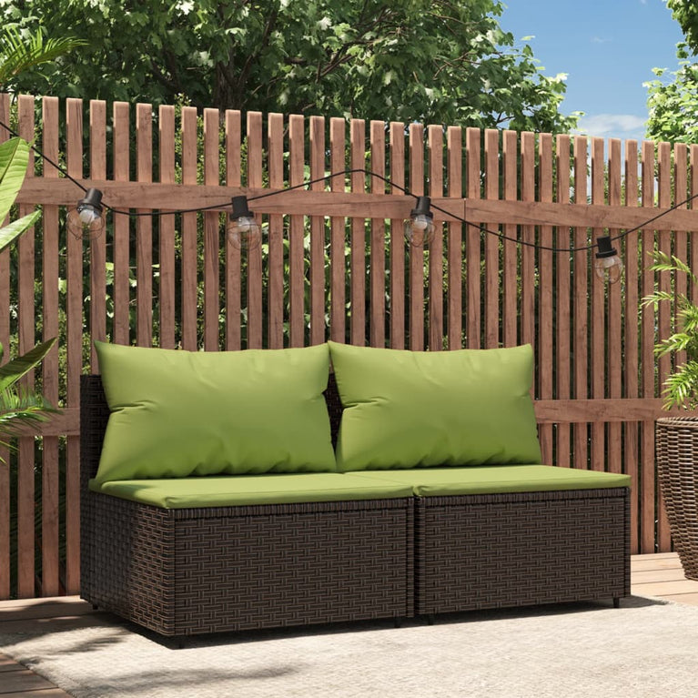 Tuinmiddenbanken met kussens 2 st poly rattan bruin MeubelReus