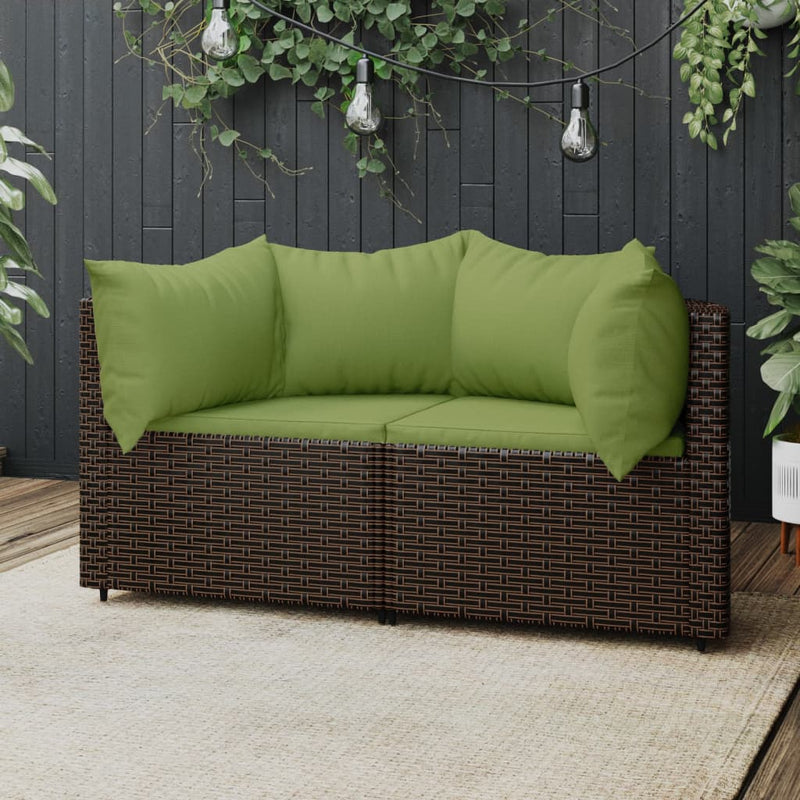 Tuinhoekbanken met kussens 2 st poly rattan bruin MeubelReus