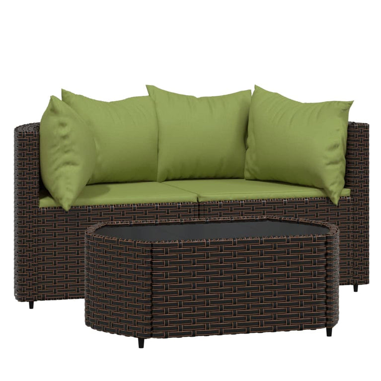3-delige Loungeset met kussens poly rattan bruin MeubelReus