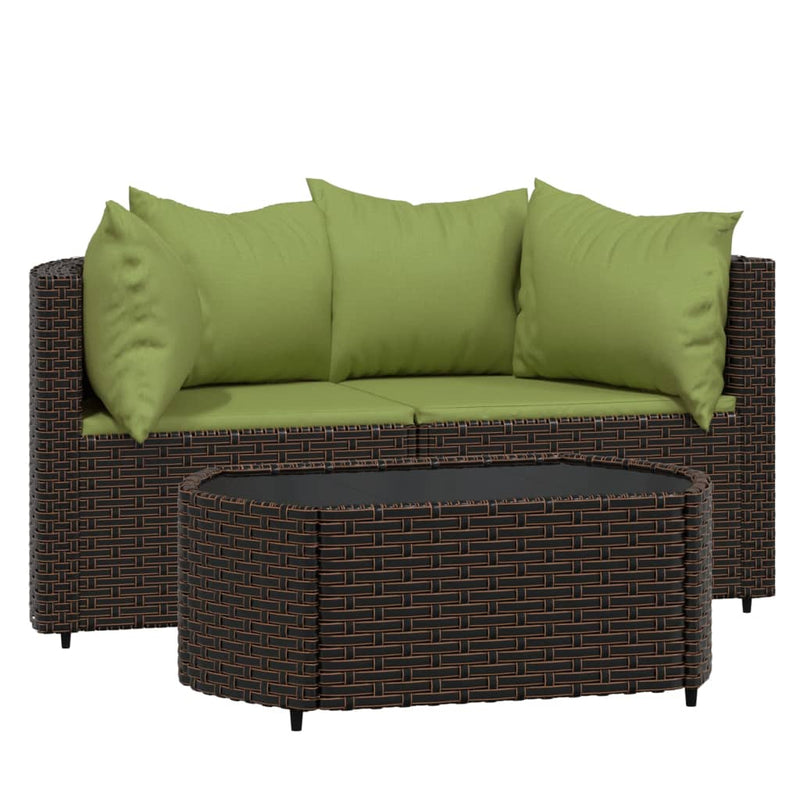 3-delige Loungeset met kussens poly rattan bruin MeubelReus