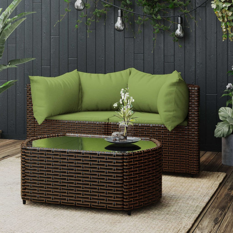3-delige Loungeset met kussens poly rattan bruin MeubelReus