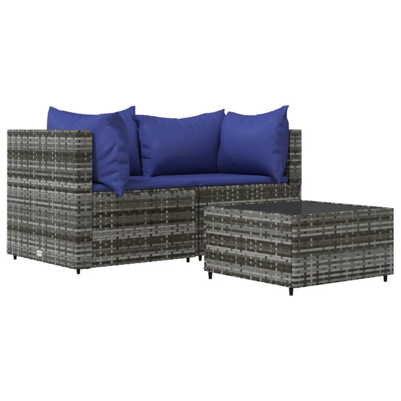 3-delige Loungeset met kussens poly rattan grijs MeubelReus