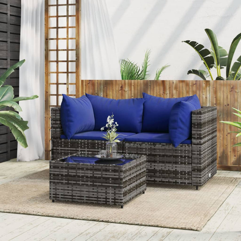 3-delige Loungeset met kussens poly rattan grijs MeubelReus