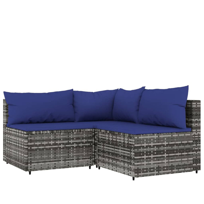 3-delige Loungeset met kussens poly rattan grijs MeubelReus