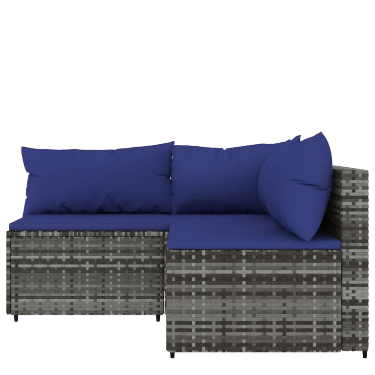 3-delige Loungeset met kussens poly rattan grijs MeubelReus