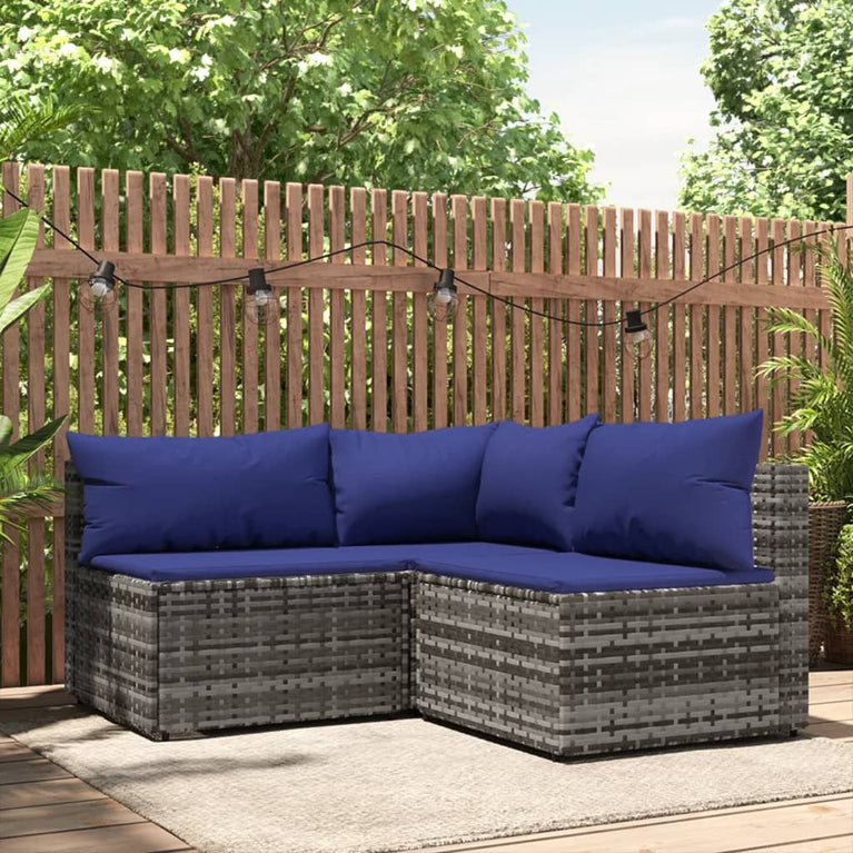 3-delige Loungeset met kussens poly rattan grijs MeubelReus