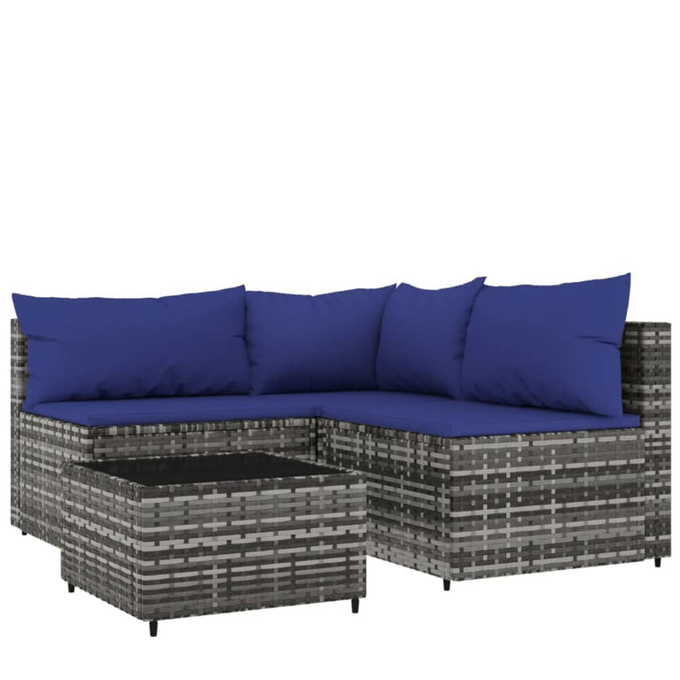 4-delige Loungeset met kussens poly rattan grijs MeubelReus