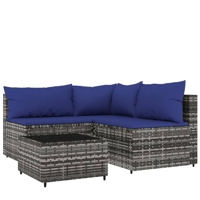 4-delige Loungeset met kussens poly rattan grijs MeubelReus