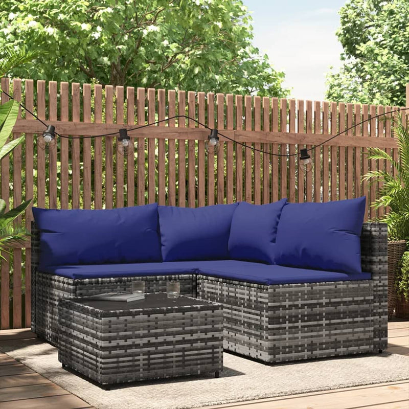 4-delige Loungeset met kussens poly rattan grijs MeubelReus