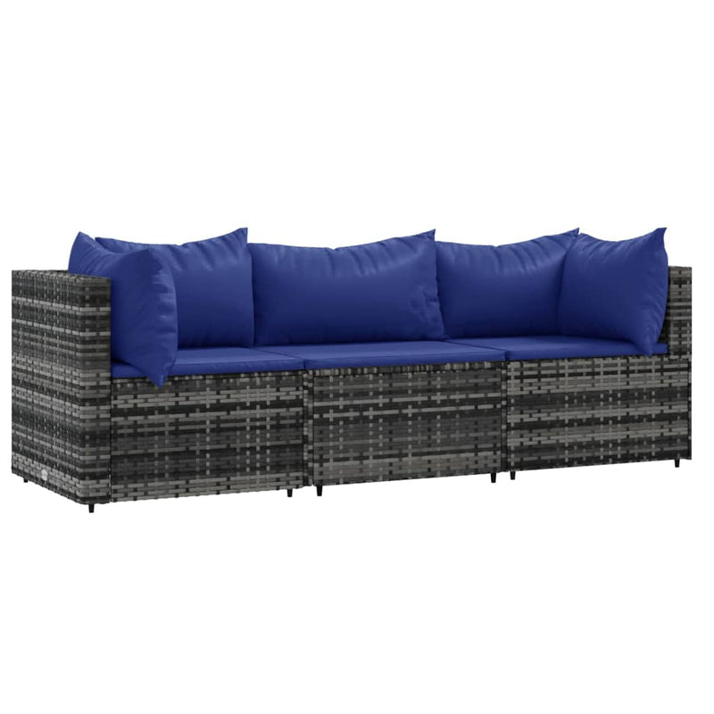 3-delige Loungeset met kussens poly rattan grijs MeubelReus