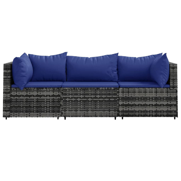 3-delige Loungeset met kussens poly rattan grijs MeubelReus