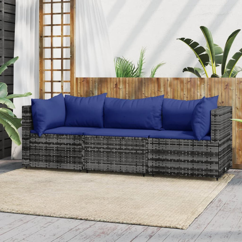 3-delige Loungeset met kussens poly rattan grijs MeubelReus