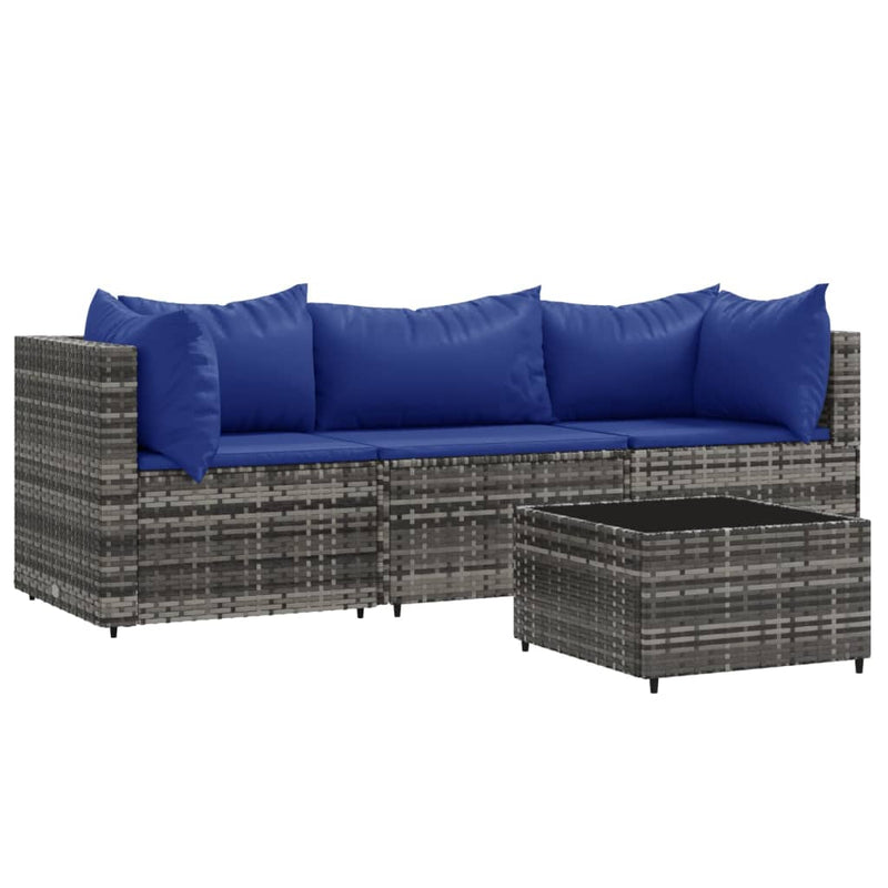 4-delige Loungeset met kussens poly rattan grijs MeubelReus