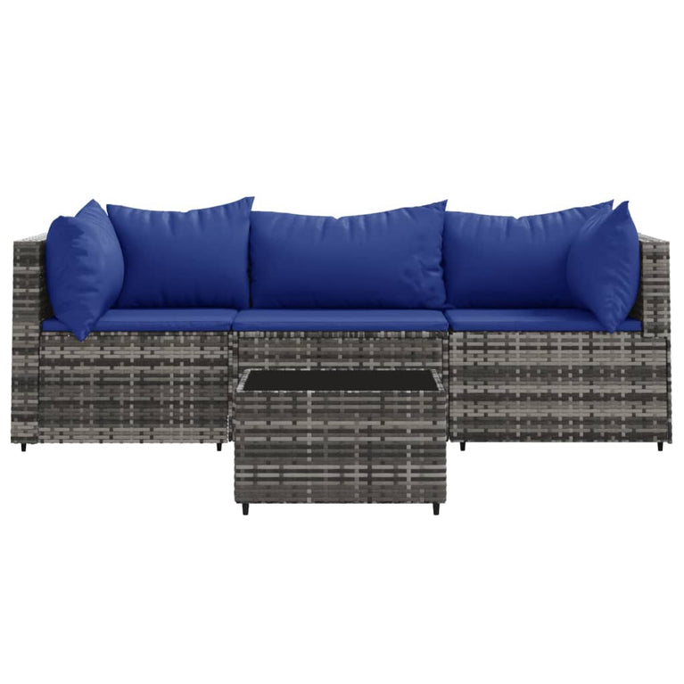 4-delige Loungeset met kussens poly rattan grijs MeubelReus