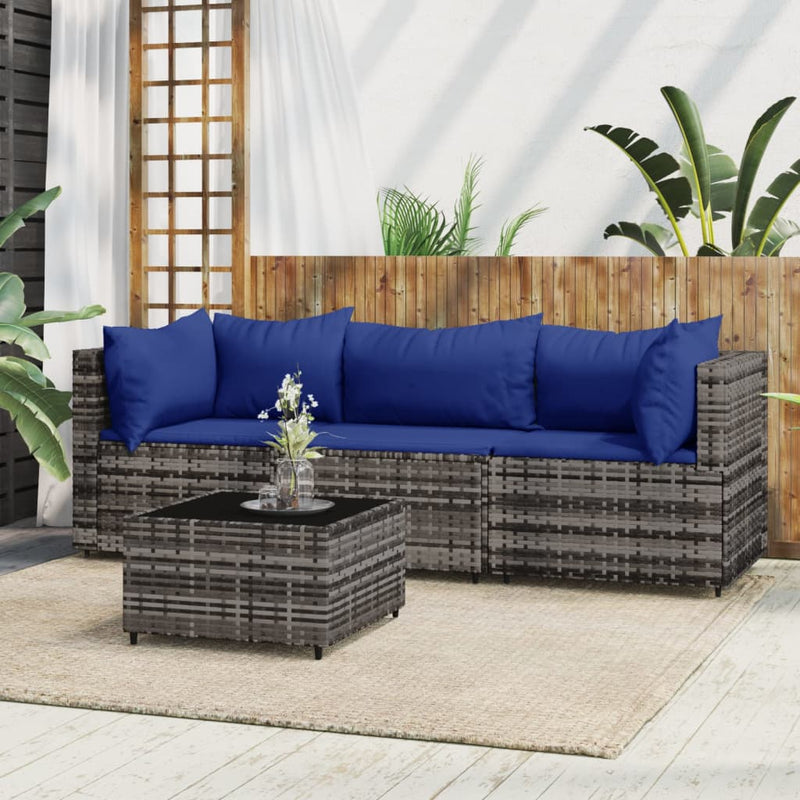 4-delige Loungeset met kussens poly rattan grijs MeubelReus