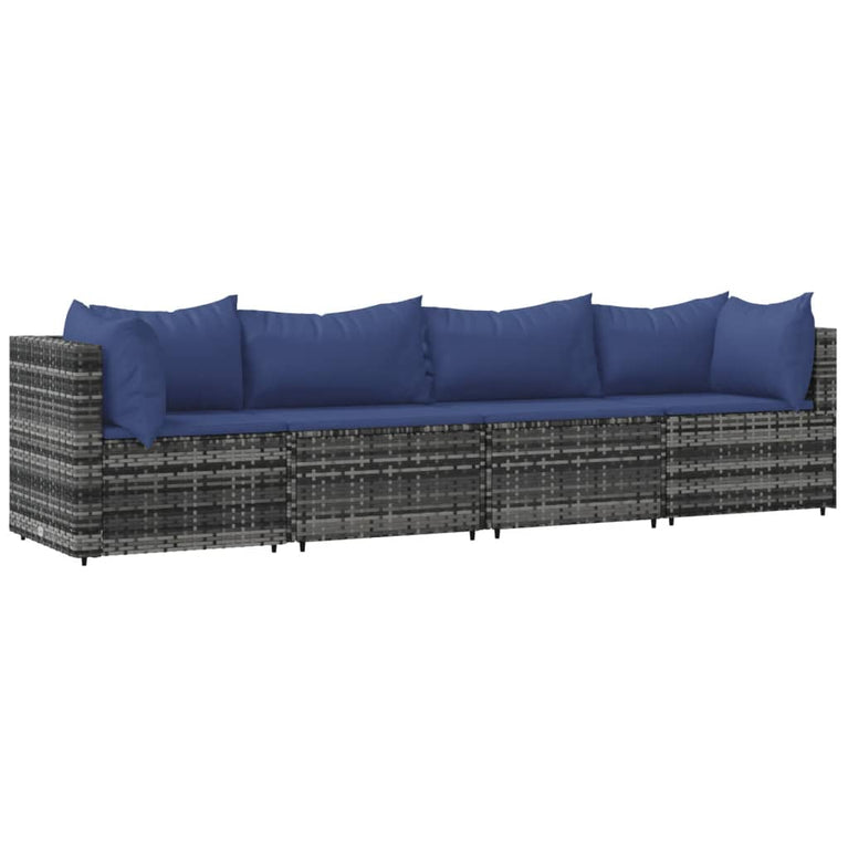 4-delige Loungeset met kussens poly rattan grijs MeubelReus