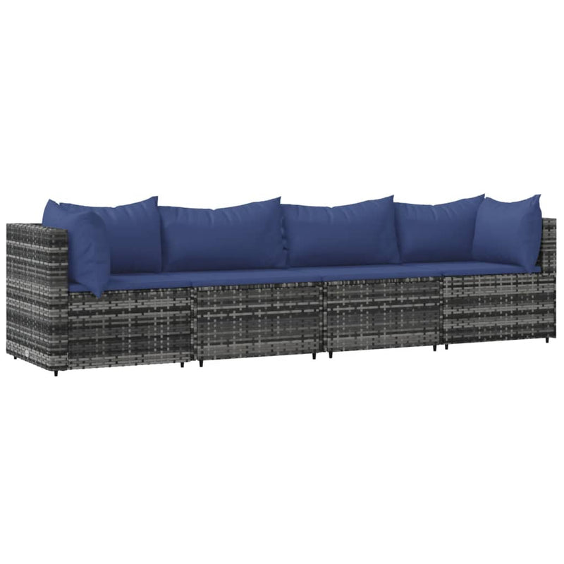 4-delige Loungeset met kussens poly rattan grijs MeubelReus