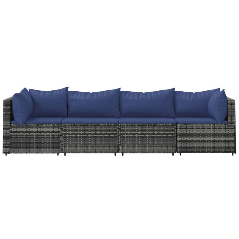 4-delige Loungeset met kussens poly rattan grijs MeubelReus