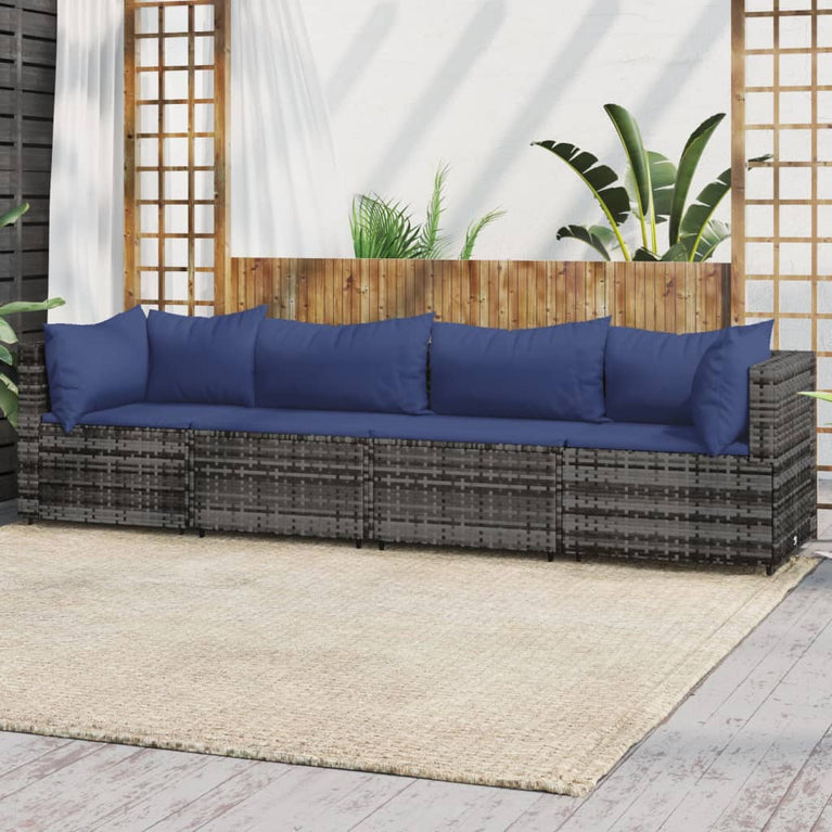 4-delige Loungeset met kussens poly rattan grijs MeubelReus