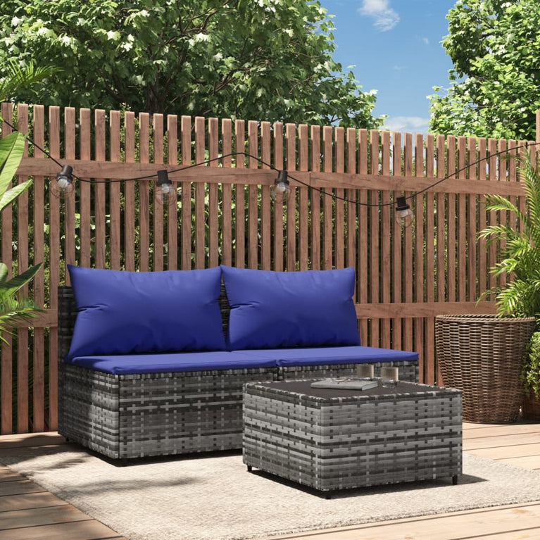 3-delige Loungeset met kussens poly rattan grijs MeubelReus