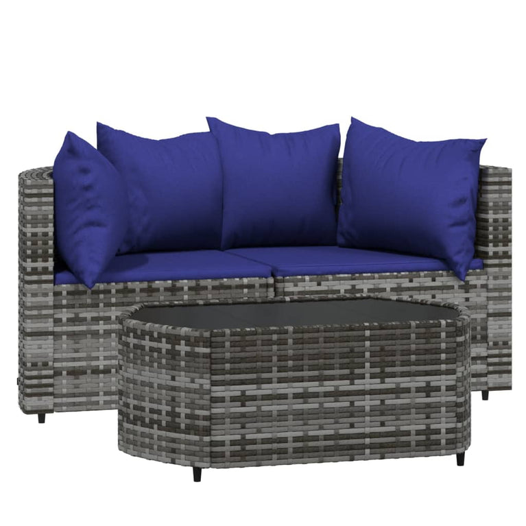 3-delige Loungeset met kussens poly rattan grijs MeubelReus