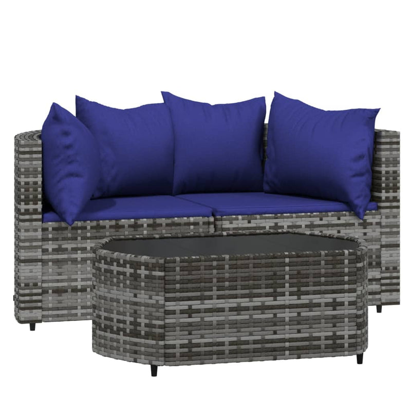 3-delige Loungeset met kussens poly rattan grijs MeubelReus
