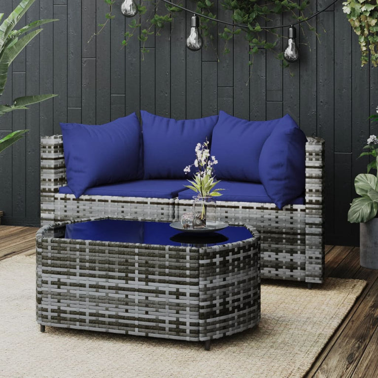 3-delige Loungeset met kussens poly rattan grijs MeubelReus