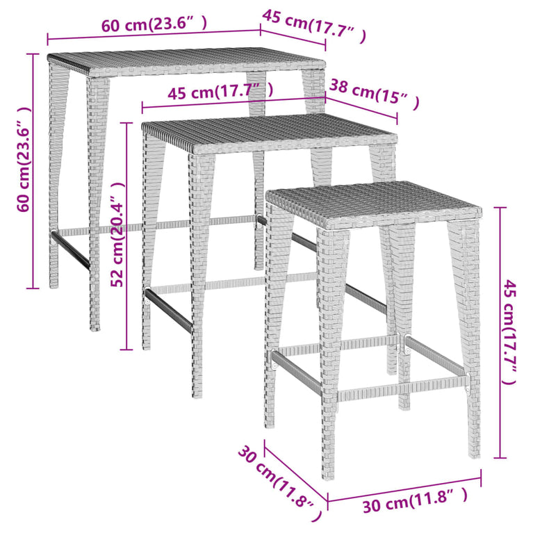 Tafeltjesset 3 st poly rattan zwart MeubelReus